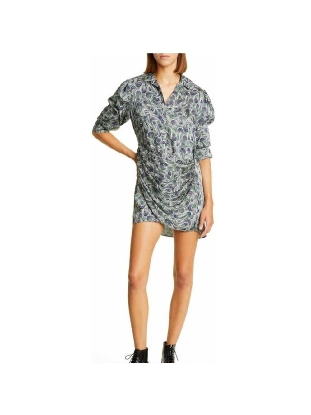 NWT. CINQ Á SEPT Janine Faux Wrap Ruched Dress Size 6